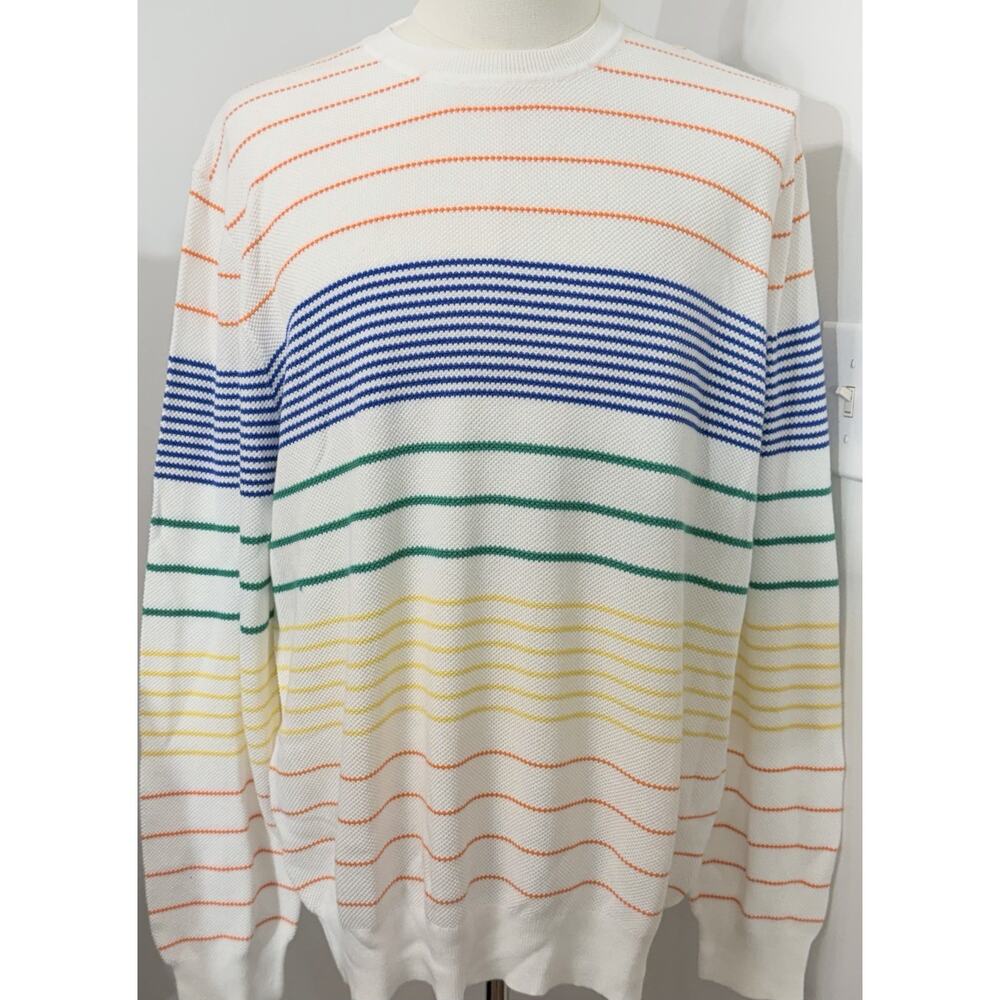 NEW Brooks Brothers Sweater Mens White Striped Supima Cotton Long Sleeve NWT Xxl